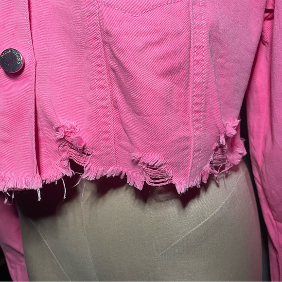 Roma Studio premium collection pink distressed edge cropped jacket - Picture 3 of 10